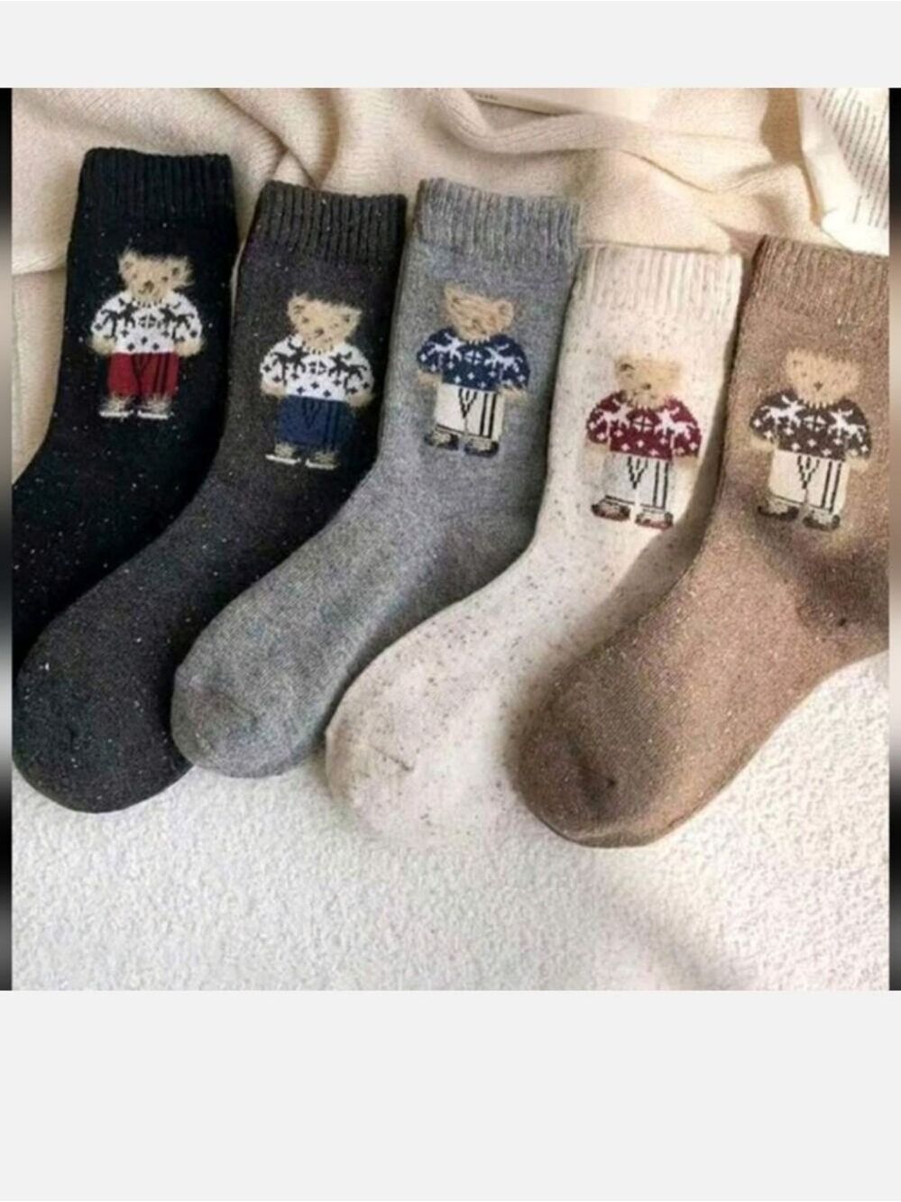 5 Pairs Autumn/Winter Warm Cute Bear Mid-Calf Socks,